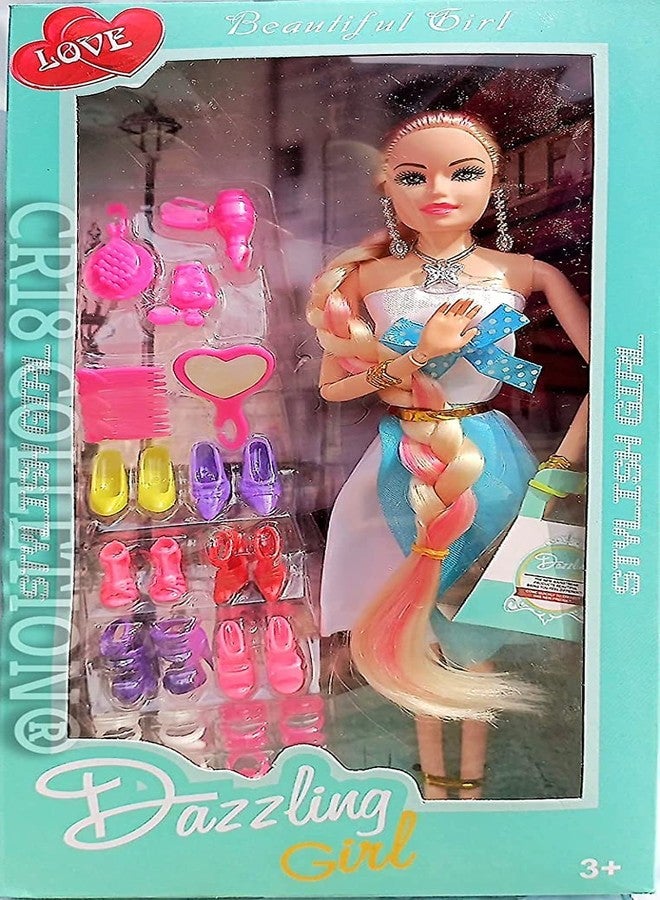 12FOR COLLECTION Fashion and Beauty Feature Plastic Fancy Long Hair Style Doll with Movable Joints Hand Doll for Kids, and Fashion Accessories Dolls Set for Kids Girls - Image 2